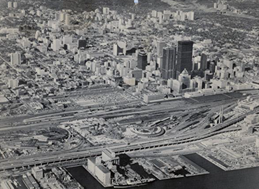 black and white aerial photo of Toronto in 1967