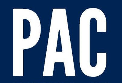 PAC Logo. White text spelling out PAC on dark blue background